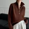 The new autumn and winter sweater is loose and thick, with a fashionable design sense. It is a solid-color knitted sweater with a lapel and zipper for women's wear Application Scenario